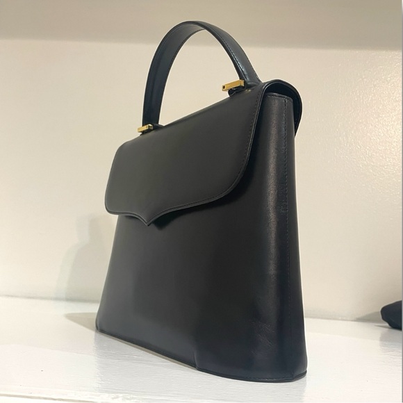 Vintage Yves Saint Laurent Top Handle Cassandra Leather Bag In Black & Gold - Picture 5 of 15